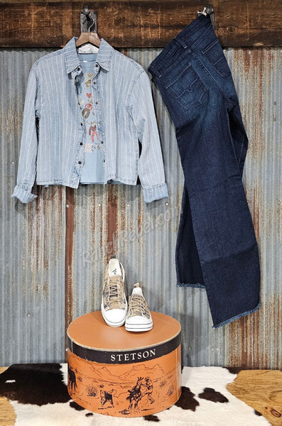 Retro Denim Stripe Pearl Snap #6511