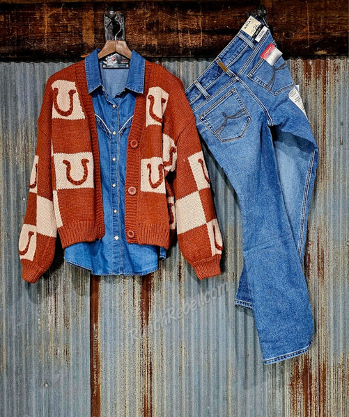 Brown Horseshoe Sweater Cardi #6522