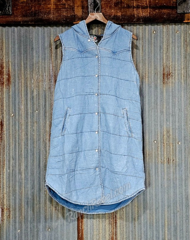 Long Quilted Denim Vest #6558