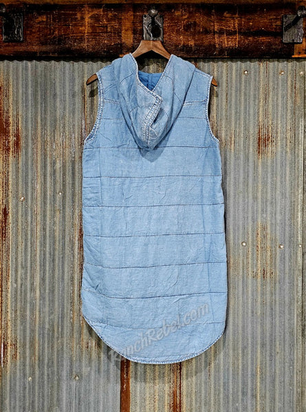 Long Quilted Denim Vest #6558