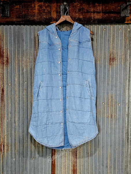 Long Quilted Denim Vest #6558