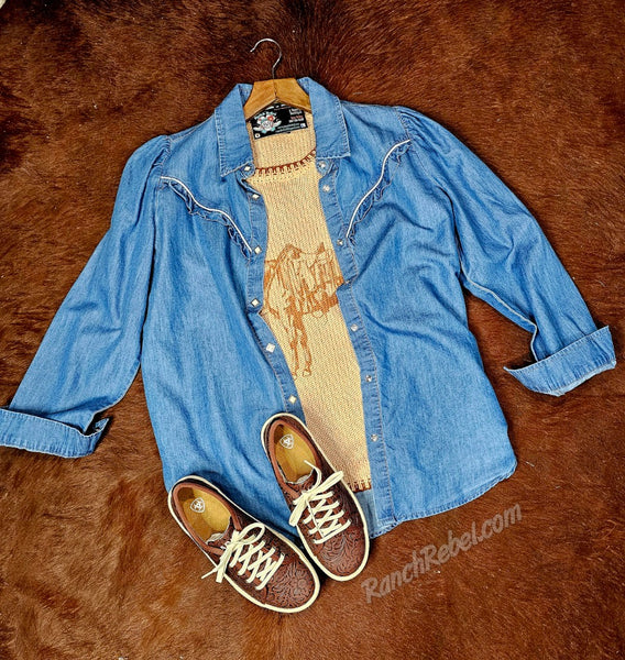 Denim Ruffle Pearl Snap #6418