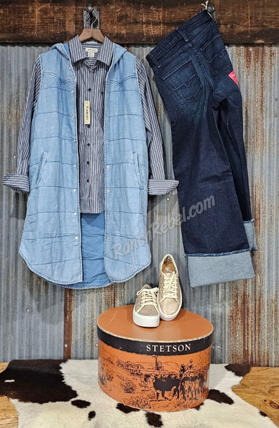Long Quilted Denim Vest #6558
