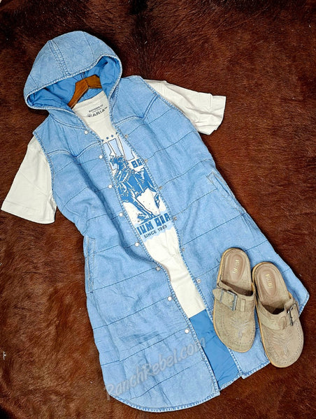 Long Quilted Denim Vest #6558