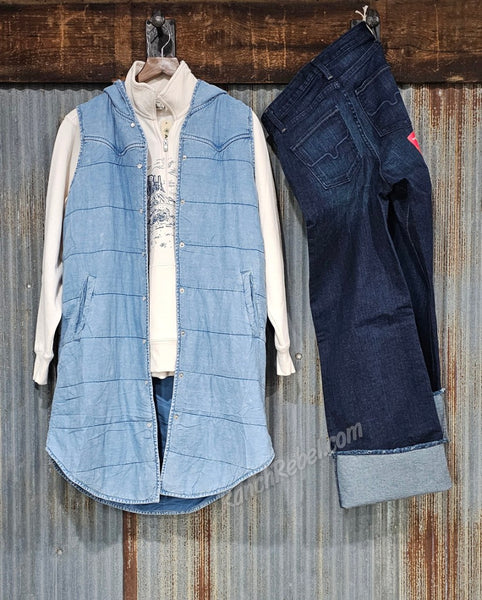 Long Quilted Denim Vest #6558