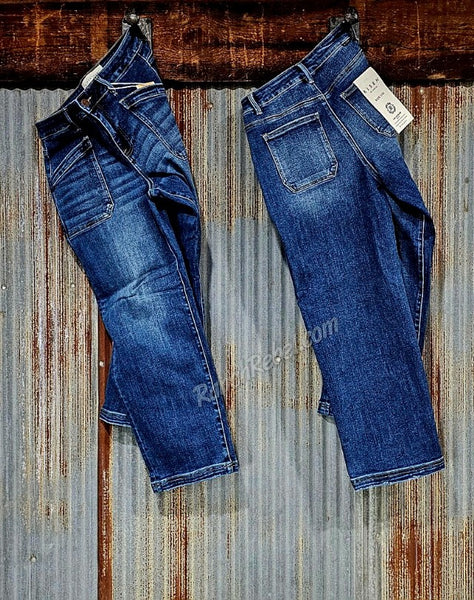 Risen Dark Wash Slouchy Crops #6600