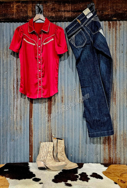 Crimson Satin Arrow Pearl Snap #6590