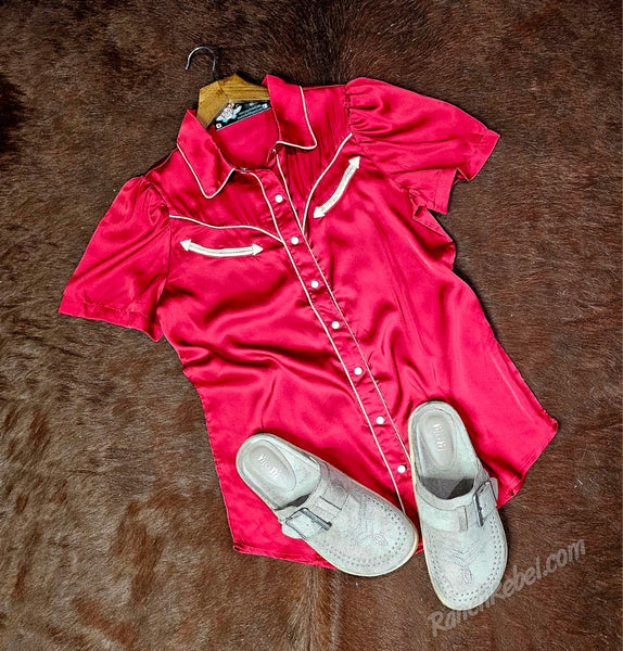 Crimson Satin Arrow Pearl Snap #6590