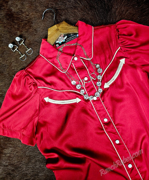 Crimson Satin Arrow Pearl Snap #6590