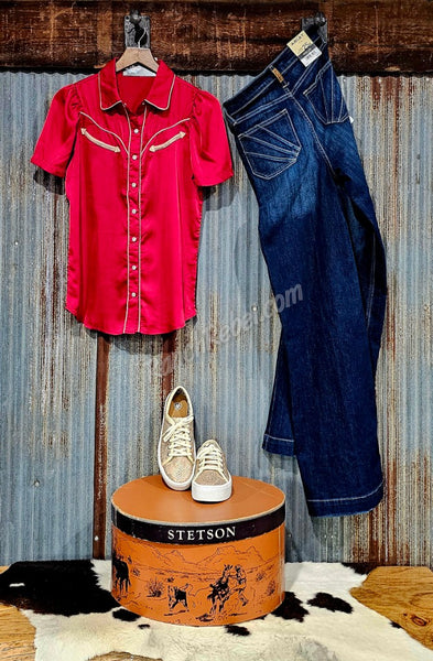 Crimson Satin Arrow Pearl Snap #6590