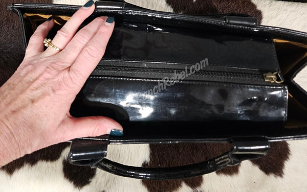 Black Patent Embroidered Rodeo Tote #6605