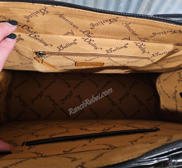 Black Patent Embroidered Rodeo Tote #6605