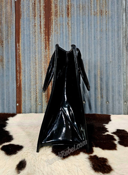 Black Patent Embroidered Rodeo Tote #6605