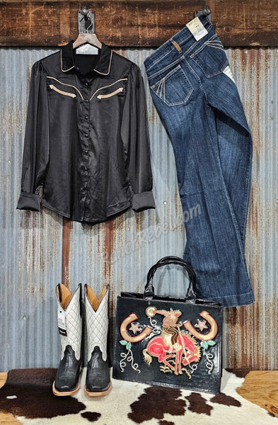 Satin Pearl Snap in Black #6602