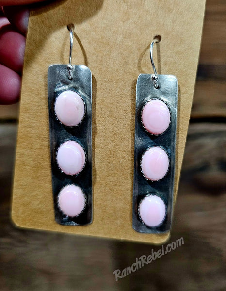 Pink Conch Three Stone Earrings #6606