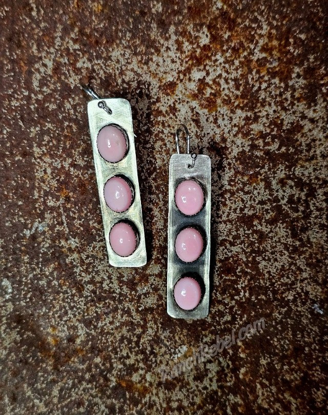 Pink Conch Three Stone Earrings #6606