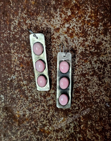 Pink Conch Three Stone Earrings #6606