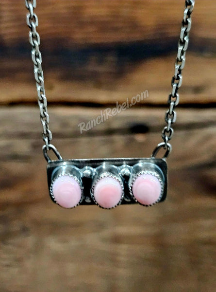 Pink Conch Three Stone Necklace #6607