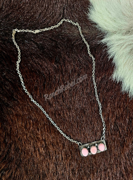 Pink Conch Three Stone Necklace #6607