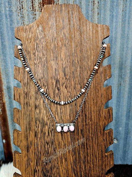 Pink Conch Three Stone Necklace #6607