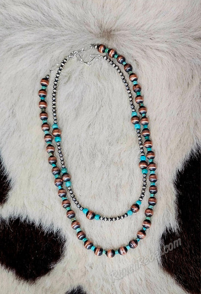 Silver Pearl Copper & Turquoise Necklace #6620