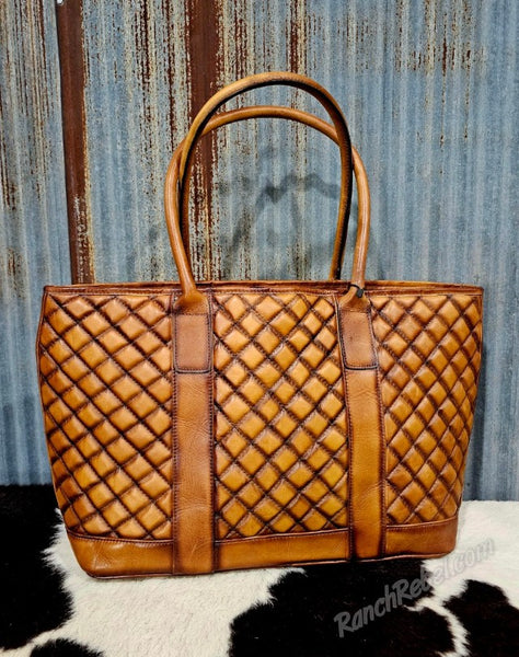 Quilted Brown Leather Tote #6626