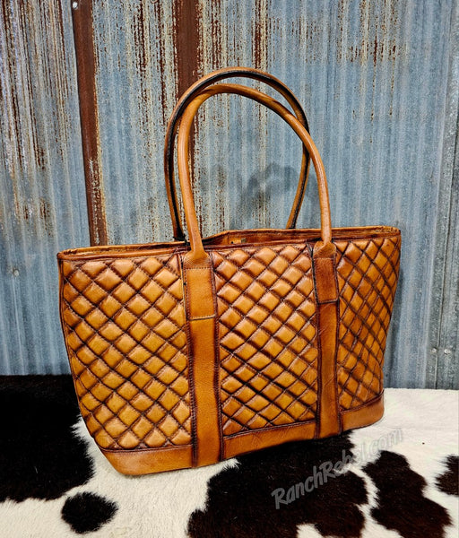 Quilted Brown Leather Tote #6626