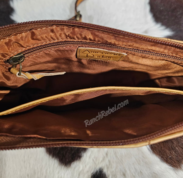 Quilted Brown Leather Bootstitch Crossbody #6624