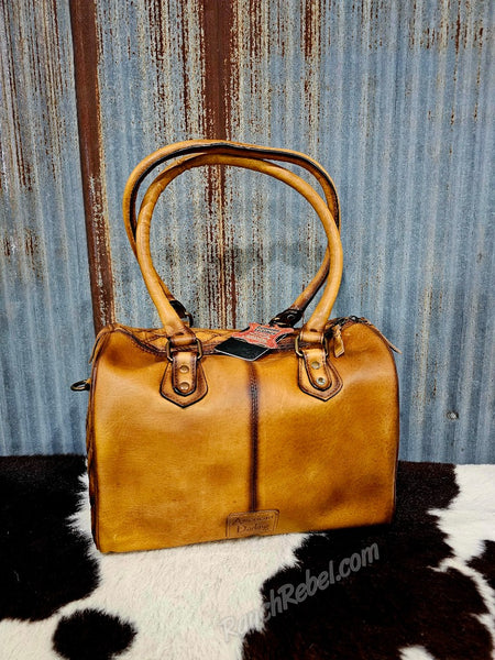 Quilted Brown Leather Bootstitch Satchel #6625