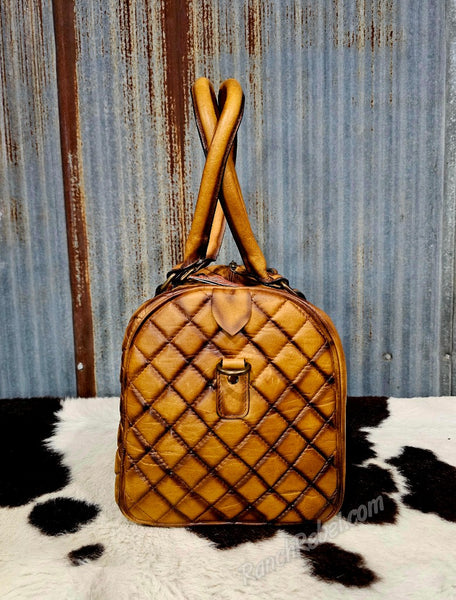 Quilted Brown Leather Bootstitch Satchel #6625