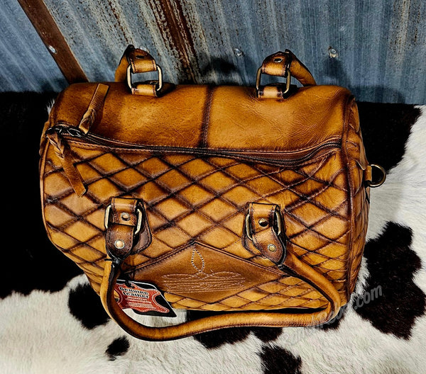 Quilted Brown Leather Bootstitch Satchel #6625