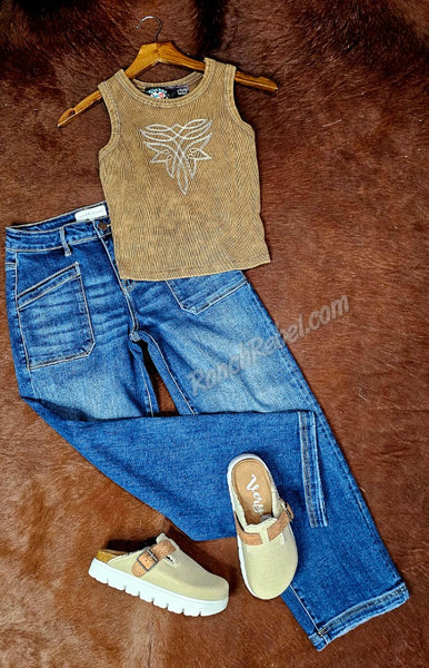 Bootstitch Ribbed Tank in Brown #6617