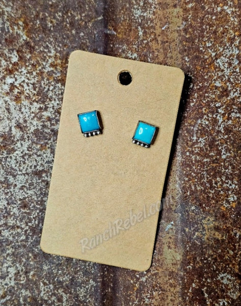 Square Turquoise Post Earrings #6644