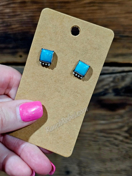 Square Turquoise Post Earrings #6644