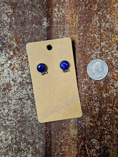 Round Lapis Post Earrings #6643