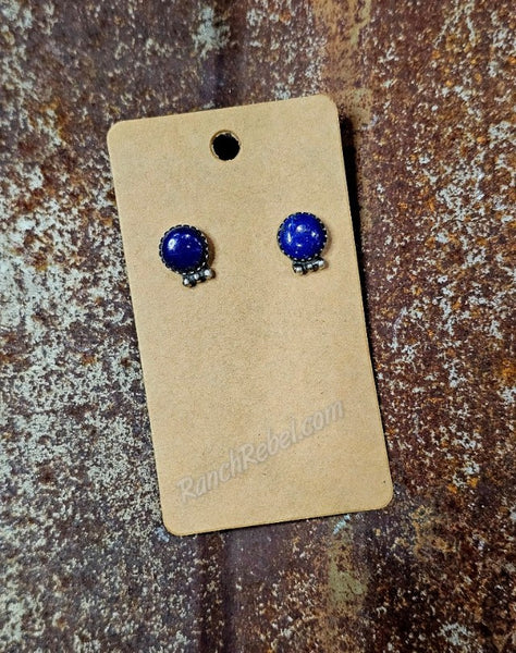 Round Lapis Post Earrings #6643