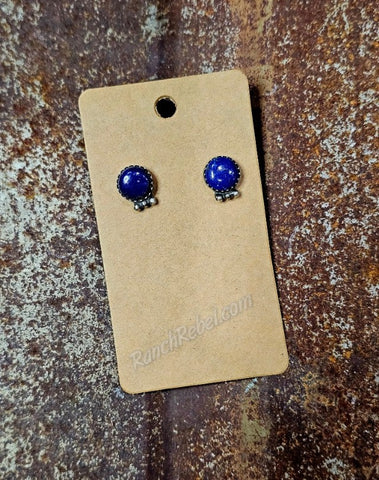 Round Lapis Post Earrings #6643