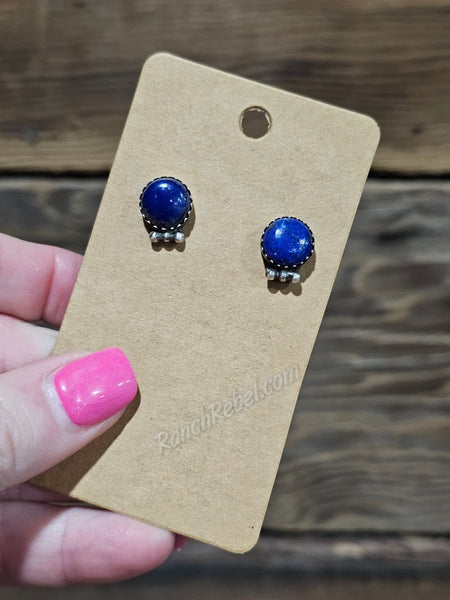 Round Lapis Post Earrings #6643