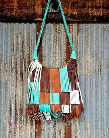 Turquoise & Brown Fringe Boho Bag #6647