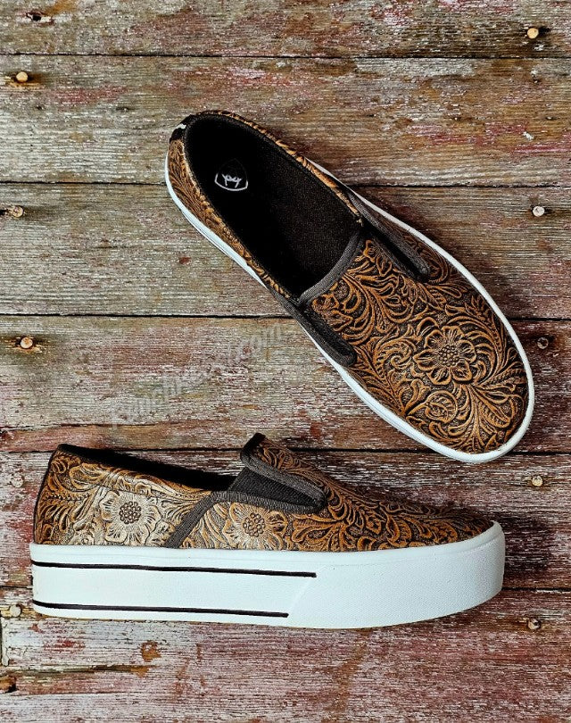 Ariat Skylar Slip On in Brown Floral Emboss #6657