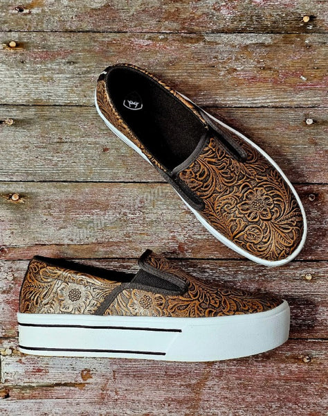 Ariat Skylar Slip On in Brown Floral Emboss #6657
