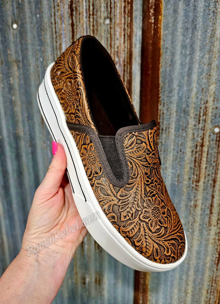 Ariat Skylar Slip On in Brown Floral Emboss #6657