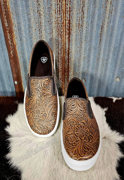 Ariat Skylar Slip On in Brown Floral Emboss #6657