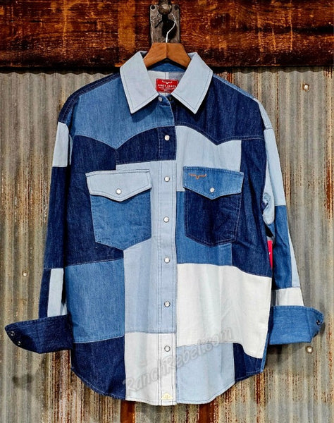 Kimes Ranch Olly Denim Patchwork Pearl Snap Shirt #6662