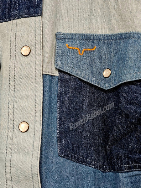 Kimes Ranch Olly Denim Patchwork Pearl Snap Shirt #6662