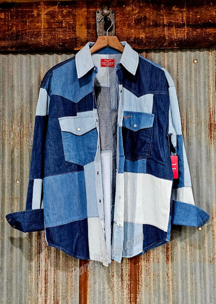 Kimes Ranch Olly Denim Patchwork Pearl Snap Shirt #6662