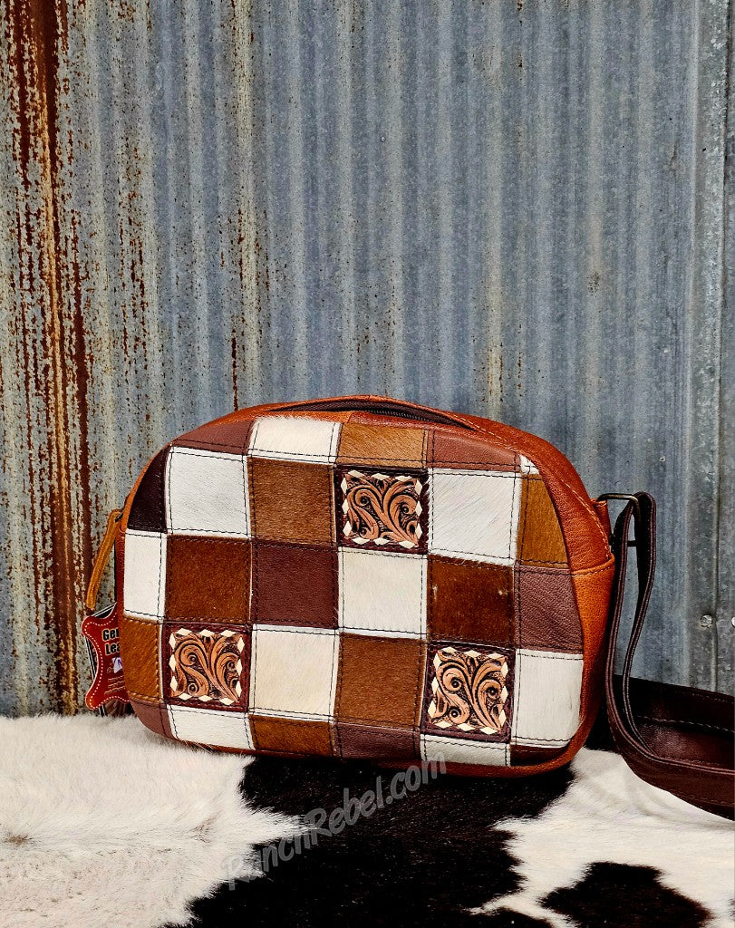 Checkered Cowhide Belt/Sling Bag #6672
