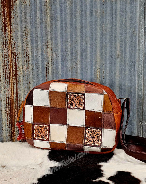 Checkered Cowhide Belt/Sling Bag #6672