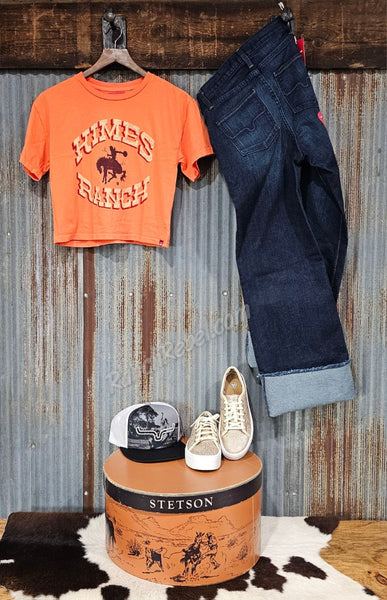 Kimes Ranch Lucky B Bucking Crop Tee in Orange #6661