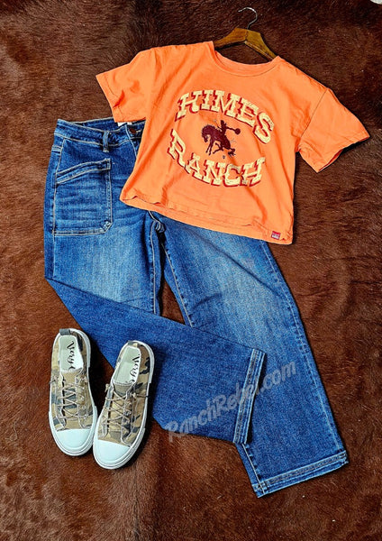 Kimes Ranch Lucky B Bucking Crop Tee in Orange #6661